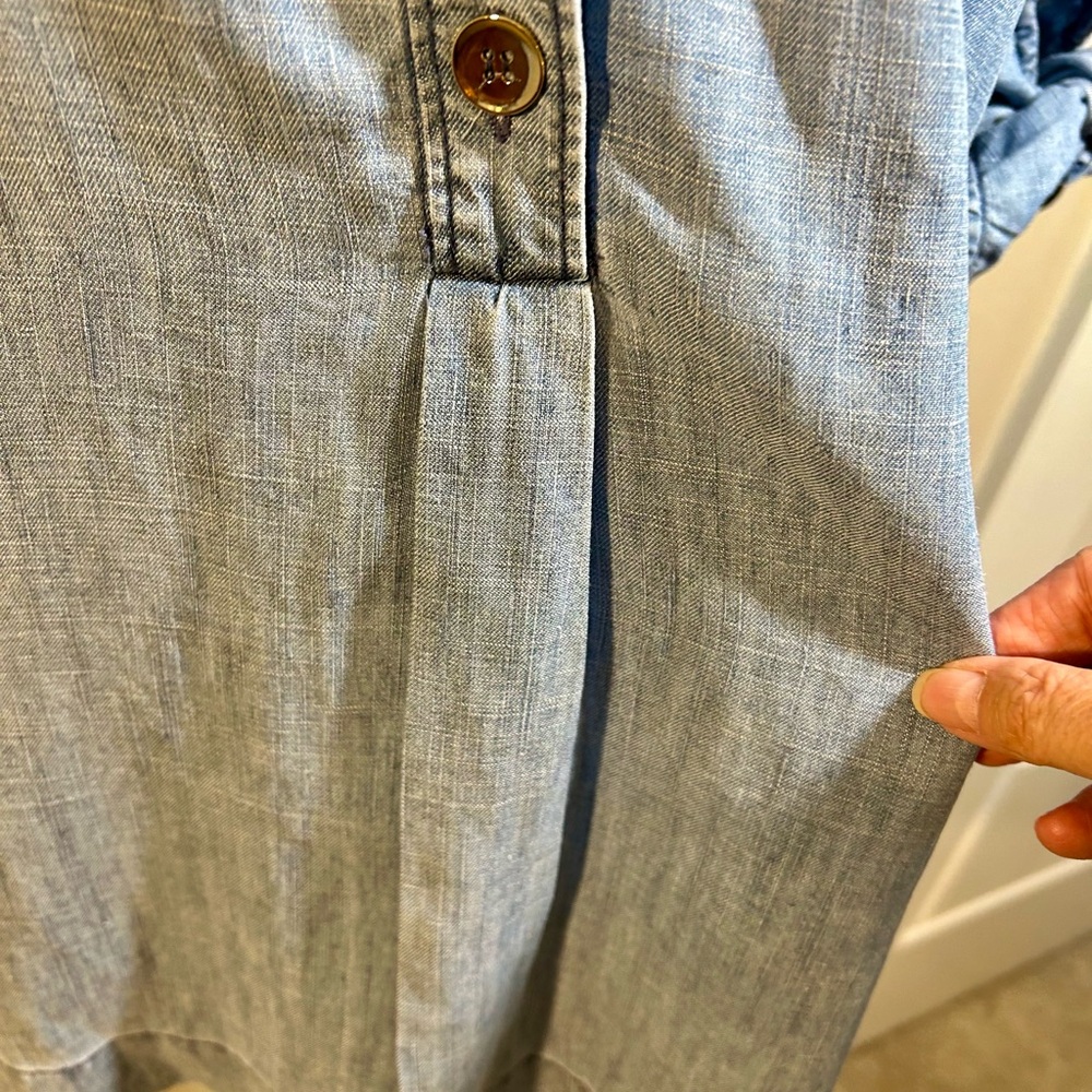 TRINA TURK Calle Ocho  Linen Blend Tie Sleeve 3 Button Front V-Neck Top~L💛 - Picture 5 of 11